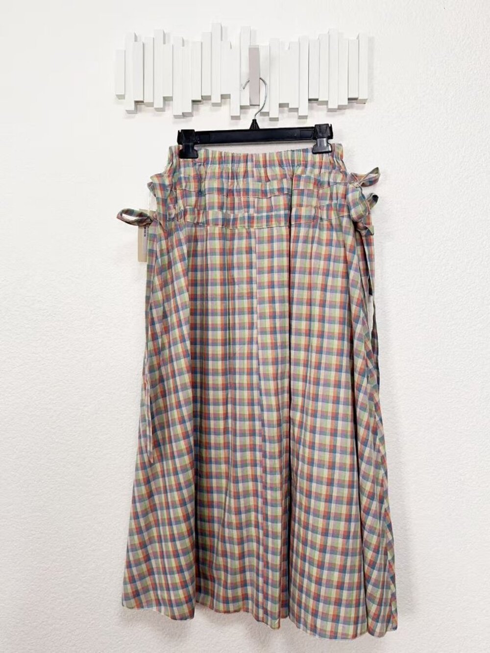 Arose Studio Pastel Plaid Tie Side Maxi Skirt Cottagecore Prairie Boho Size S - Picture 6 of 6